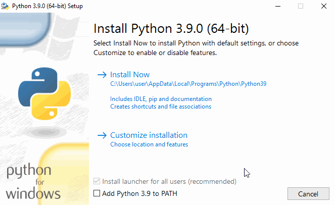 Встановлення Python 3.9 (64-bit) для Windows