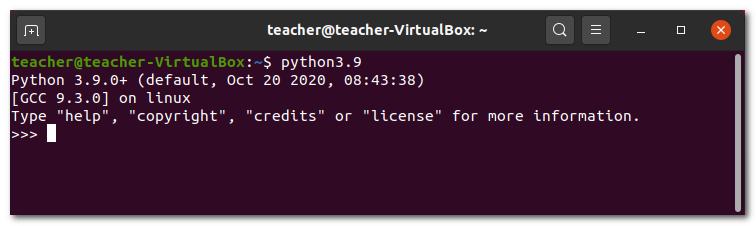 Режим інтерактивного інтерпретатора Python у термінальному вікні Linux Ubuntu
